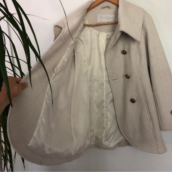 JESSICA SIMPSON Women’s Cream Buttoned Pea Coat Wool BlendSize XS - Picture 12 of 14